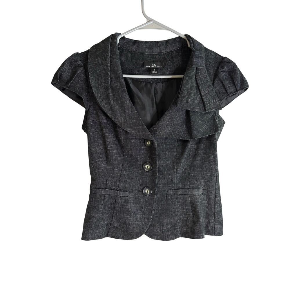 Juniors Womens S Gray Blazer Asymmetrical Jacket Cap Sleeve Artsy Boho Casual